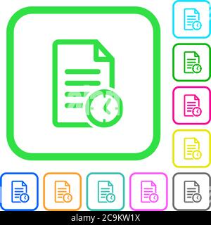 Document last modified time vivid colored flat icons in curved borders on white background Stock Vector
