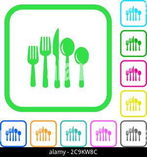 Cutlery vivid colored flat icons in curved borders on white background Stock Vector
