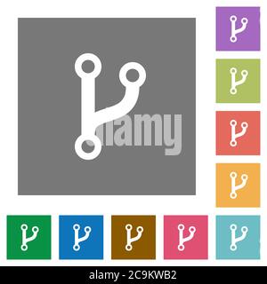 Code fork flat icons on simple color square backgrounds Stock Vector
