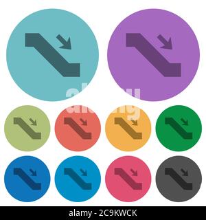 Escalator down sign darker flat icons on color round background Stock Vector
