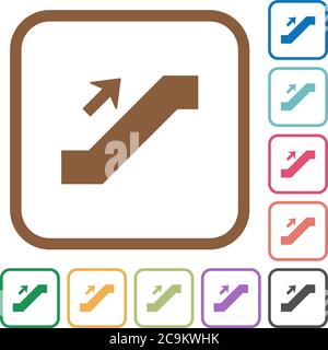 Escalator up sign simple icons in color rounded square frames on white background Stock Vector