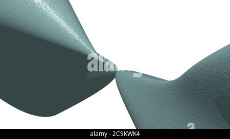 3D illustration of a geometrical shape of CADET BLUE color on a white abstract background as a curved and glossy surface with direct light reflection. editorial and military Stock Photo