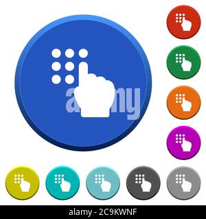Typing security code round color beveled buttons with smooth surfaces and flat white icons Stock Vector