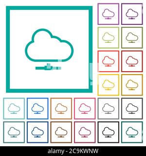 Cloud network flat color icons with quadrant frames on white background Stock Vector