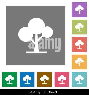 Leafy tree flat icons on simple color square backgrounds Stock Vector