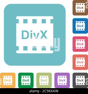 DivX movie format white flat icons on color rounded square backgrounds ...