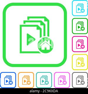 Default playlist vivid colored flat icons in curved borders on white background Stock Vector
