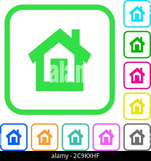 Home vivid colored flat icons in curved borders on white background Stock Vector