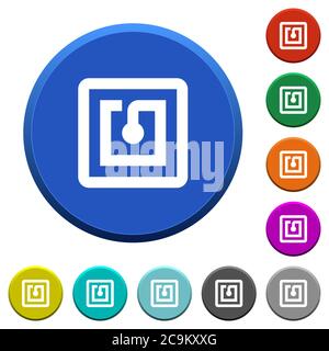 NFC sticker round color beveled buttons with smooth surfaces and flat white icons Stock Vector