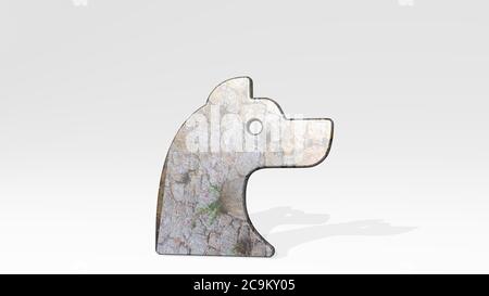 WOLF casting shadow with two lights. 3D illustration of metallic sculpture over a white background with mild texture. animal and design Stock Photo