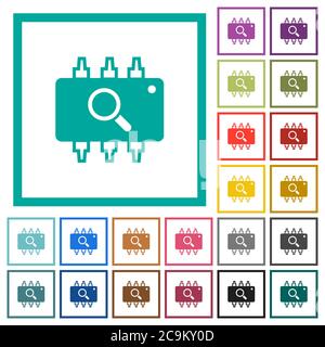 Hardware test flat color icons with quadrant frames on white background Stock Vector