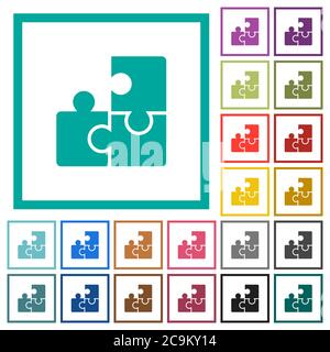 Puzzles flat color icons with quadrant frames on white background Stock Vector