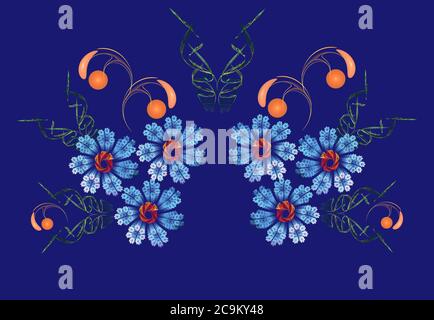 Fractals, an abstract flower pattern on a blue background Stock Photo