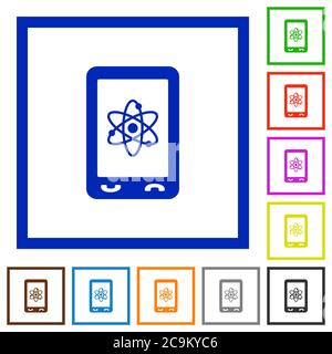 Mobile science flat color icons in square frames on white background Stock Vector