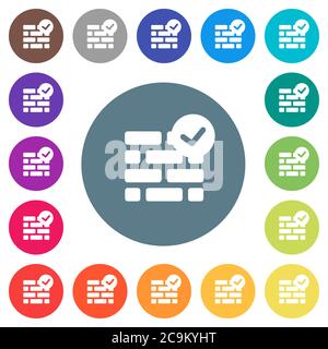 Active firewall flat white icons on round color backgrounds. 17 background color variations are included. Stock Vector