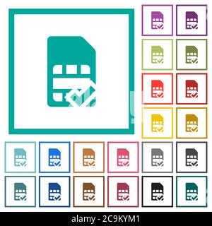 SIM card accepted flat color icons with quadrant frames on white background Stock Vector