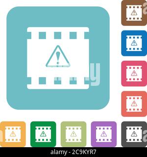 Movie warning white flat icons on color rounded square backgrounds Stock Vector