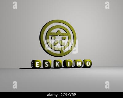 3D illustration of eskimo graphics and text made by metallic dice letters for the related meanings of the concept and presentations. cartoon and cold Stock Photo