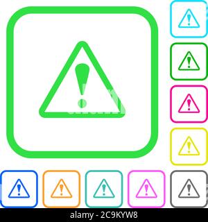 Triangle shaped warning sign vivid colored flat icons in curved borders on white background Stock Vector