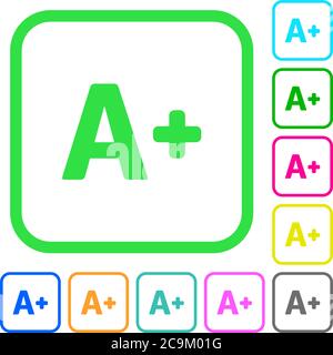 Increase font size vivid colored flat icons in curved borders on white background Stock Vector