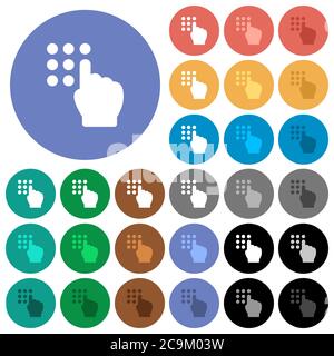 Typing security code multi colored flat icons on round backgrounds. Included white, light and dark icon variations for hover and active status effects Stock Vector