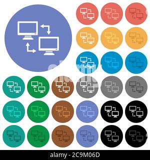 Data syncronization multi colored flat icons on round backgrounds. Included white, light and dark icon variations for hover and active status effects, Stock Vector