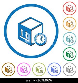Package shipping time flat color vector icons with shadows in round outlines on white background Stock Vector