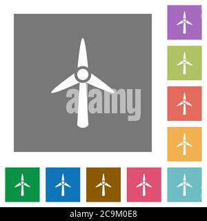 Wind turbine flat icons on simple color square backgrounds Stock Vector
