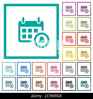 Calendar alarm flat color icons with quadrant frames on white background Stock Vector