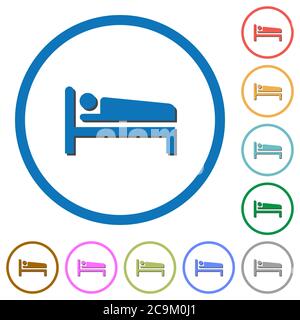 Sleeping man flat color vector icons with shadows in round outlines on white background Stock Vector