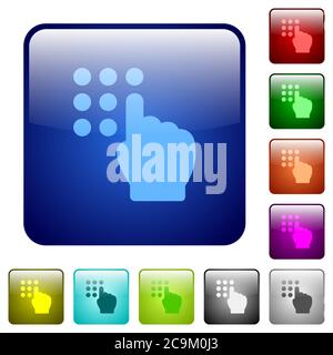 Typing security code icons in rounded square color glossy button set Stock Vector