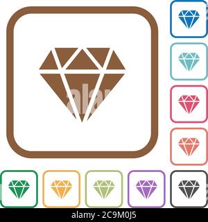 Diamond simple icons in color rounded square frames on white background Stock Vector
