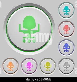 Office chair color icons on sunk push buttons Stock Vector