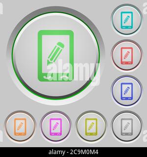 Mobile memo color icons on sunk push buttons Stock Vector