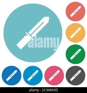Knife flat white icons on round color backgrounds Stock Vector