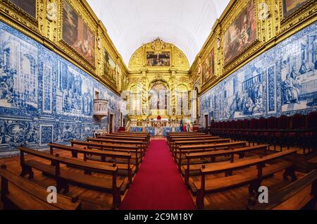 Evora, Portugal - February 1, 2019: Igreja da Misericordia, important baroque church in Evora, Alentejo (Portugal), masterpiece of the traditional azu Stock Photo