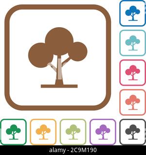 Leafy tree simple icons in color rounded square frames on white background Stock Vector