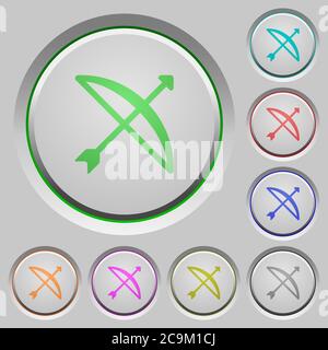 Bow with arrow color icons on sunk push buttons Stock Vector