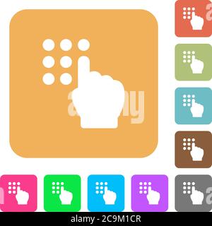 Typing security code flat icons on rounded square vivid color backgrounds. Stock Vector