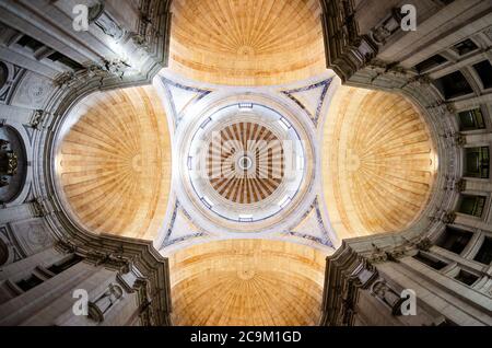 LISBON, PORTUGAL - FEBRUARY 2, 2019: Full interior view of the cross shaped ceiling and dome of Santa Engracia, church and portuguese national pantheo Stock Photo