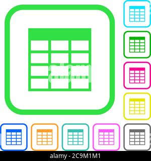 Spreadsheet table vivid colored flat icons in curved borders on white background Stock Vector