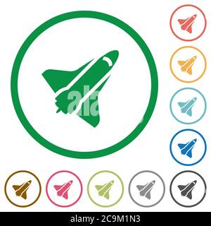 Space shuttle flat color icons in round outlines on white background Stock Vector