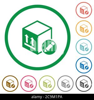Package edit flat color icons in round outlines on white background Stock Vector
