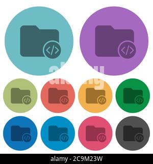 Source code directory darker flat icons on color round background Stock Vector