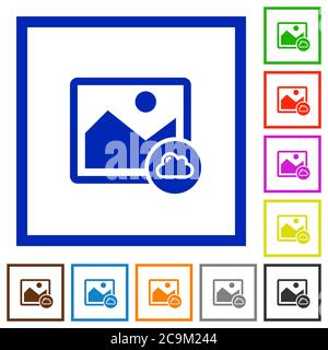 Cloud image flat color icons in square frames on white background Stock Vector