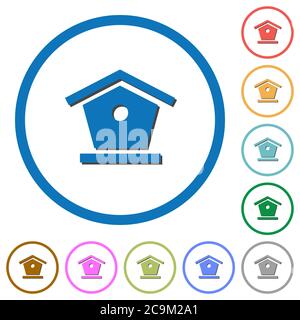 Bird feeder flat color vector icons with shadows in round outlines on white background Stock Vector