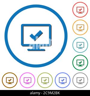 Accept display settings flat color vector icons with shadows in round outlines on white background Stock Vector