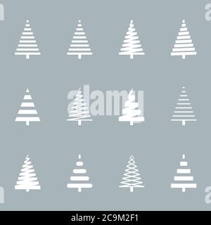White Christmas tree icon set Stock Vector