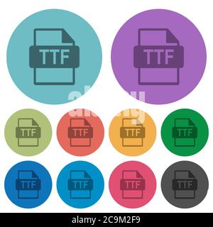 TTF file format darker flat icons on color round background Stock Vector