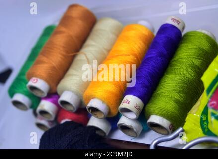 Sewing Threads Rolls Everyday Sewing Works Stock Photo